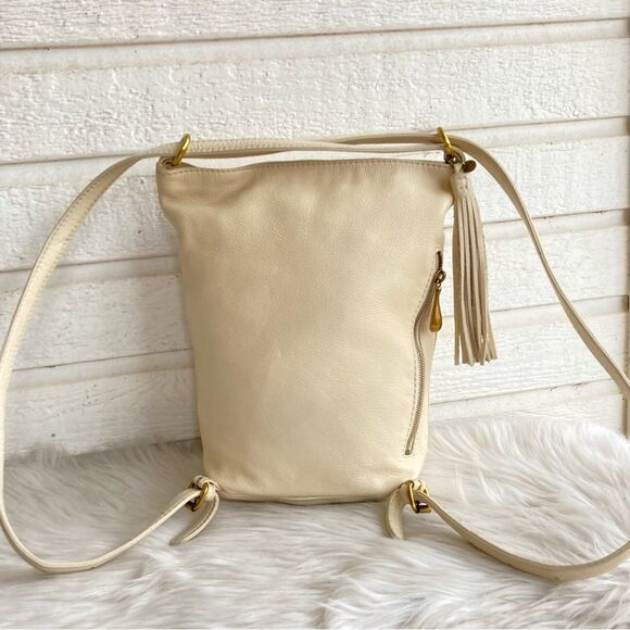 HOBO Handbags - HOBO Ivory Leather Blaze Convertible Hobo Shoulder Bag Backpack Drawstring